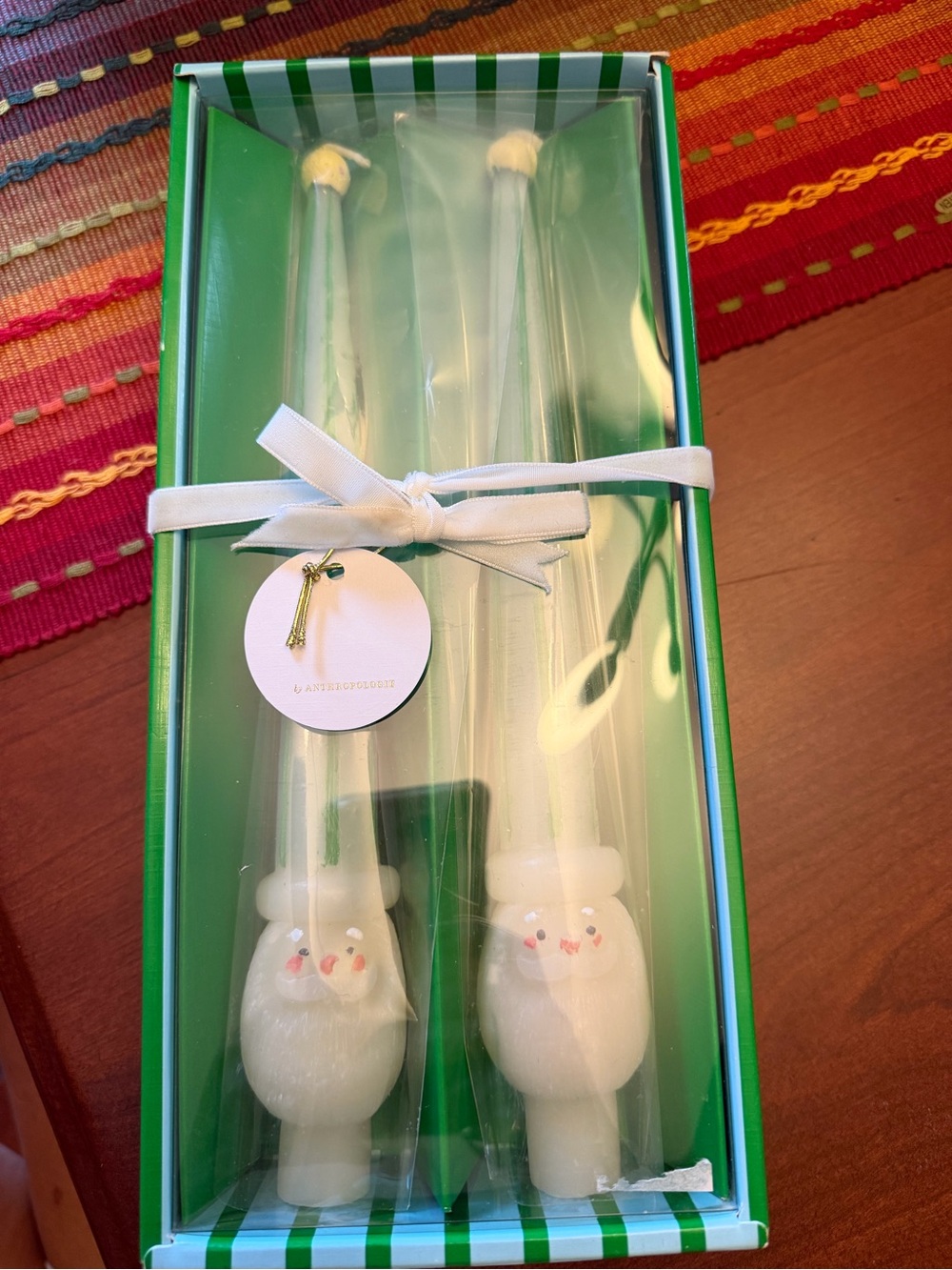 Anthropologie White Santa Candle Pair